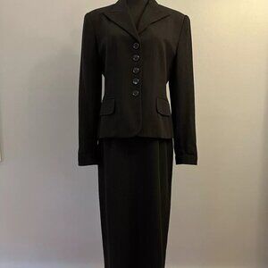 Ralph Lauren Black Pinstripe 100% Wool Skirt Suit 8